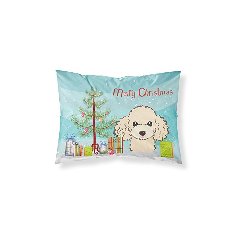 Caroline's Treasures BB1630PILLOWCASE Christmas Tree and Buff Poodle Fabric Standard