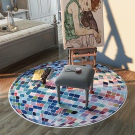 Round Area Rugs,Disco Super Soft Retro Non-Slip Carpet Door Mat for Bathroom Bedroom Bath Bedside Floor Mats (Blue,4.5 Feet)…