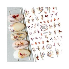 Generic Maple Fall Leaf Nail Sticker Thanksgiving Hawthorn Frame Lines G785Ms Nail Wraps Art Stickers Manicure Supplies for Women for Home Nails Full Long Lasting Easy Apply and Remove