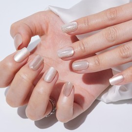 Short Square Press On Nails - Findigit Opaque Sparkle Cat Eye Nail Ons, Fit Natural Reusable Stick On Fake Nails with Glue Salon Quality 16 Sizes - 32 Nail Kit,Starry Cat Eye