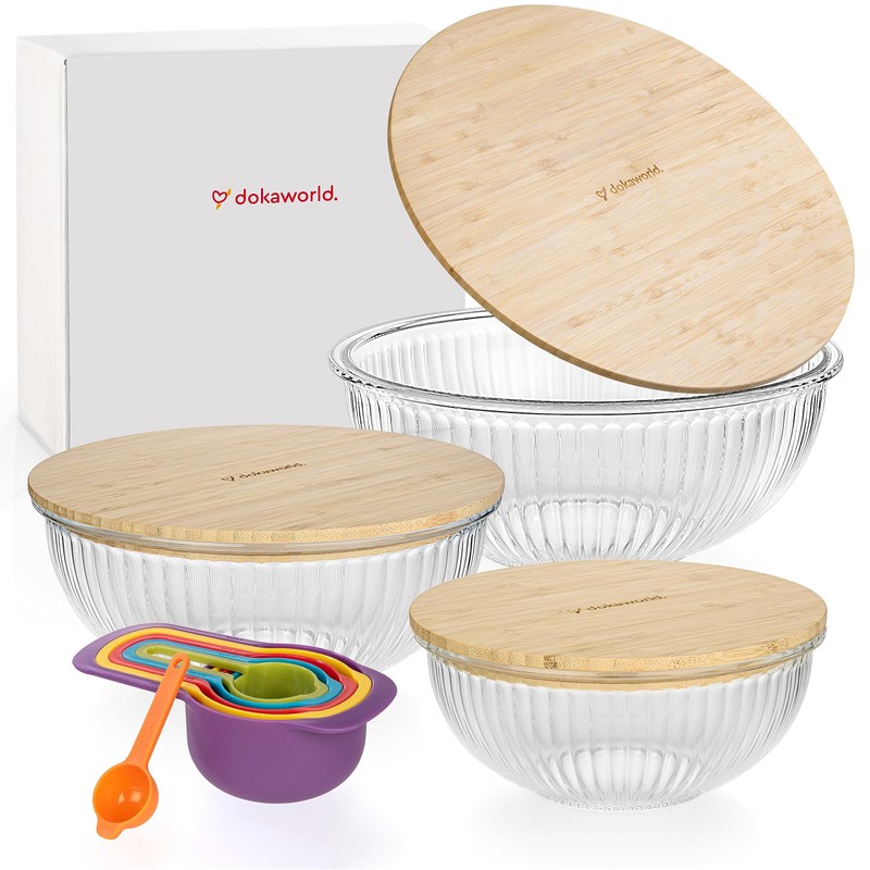 dokaworld Stackable Space-Saving Nesting Set of 3 Glass Bowls with