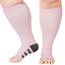Abodhu Plus Size Compression Socks Open Toe Compression for Women& Men 15-20mmHg Wide Calf Knee High Toeless Compression Sock