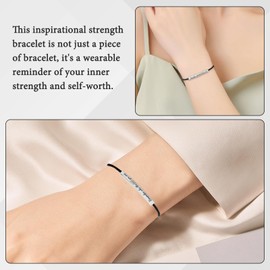 Neyeau Remember Who The F You Are Motivational Strength Bracelet for Women Adjustable Handmade Hand Braided Clasp String Bracelet Engraved Inspirational Quote for Family Friends Women Girls Black
