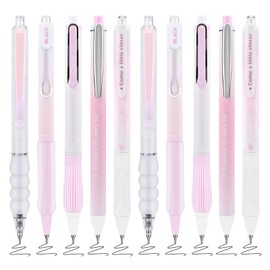 BAYTORY 10 Pcs Retractable Gel Pens, 0.5mm Fine Point Pen No Bleed and Smear Black Ink, Quick Dry Smooth Writing Aesthetic Pens for Writing Drawing Journaling Note Taking (Pink)