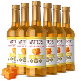 Matteo's Barista Style Sugar-Free Coffee Syrup, Caramel Flavor, Zero Calories and Sugar, Keto Friendly, Ideal for Lattes, Cappuccinos, Espresso, Americano, Indulgent Taste 33.8 Oz, 6-Pack