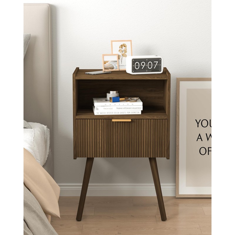 JOONEE Nightstand,Modern Bedside Table with Storage Drawer and Open Wood
