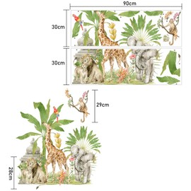 Jungle Animals Safari Wall Decals Giraffe Monkey Lion Plant Animal Wall Stickers Peel and Stick Safari Wall Art Decals for Baby Nursery Kids Bedroom Wallpapers,1 Pack