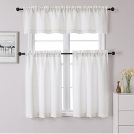 Chyhomenyc Bennet Kitchen Curtains 36 Inch Length Tier Curtains, Faux Linen Textured Small Cafe Curtains, Light Filtering Short Window Curtains for Bathroom Basement, 30x36 inch, 2PCS, Natural