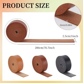 NICENEEDED 3 Rolls Faux Leather Belt Strips, 1 Inch Wide Flat Leather Straps 78.7" Long Single Sided Leather Strip, Leather Strapping for Bags Pet Collars Leather Watch Straps DIY Crafts Projects