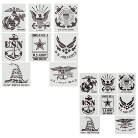 Felimoa Stencil Sheet Set: US Army, Navy, Air Force Emblems - 8 Types, 16 Pieces