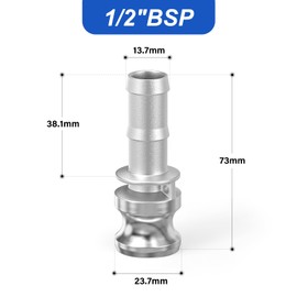 ERGAOBOY 1 Piece Type E Camlock Fittings, 1/2 Inch BSP 304 Stainless Steel Cam and Groove Hose Fitting for Water Fuel Air
