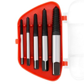 QWORK® 5 Piece Screw Extractor Set, Stud Extractor, Bolt Extractor, Stud Bolt Extractor with Storage Box, Screw Remover, for Damaged Screws, Stud Bolts