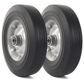 AR-PRO (2-Pack) 10" x 2.5" Flat Free Solid Rubber Replacement Tires - Flat-Free Tire and Wheel for Hand Trucks and Wheelbarrows with 5/8" Axles