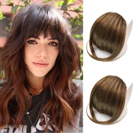ROURUNFASI Clip on French Bangs-100% Real Human Hair Clip in Bangs Hairpieces Fake Air Bangs Fringe with Temples Bangs Hair Clip Extensions
