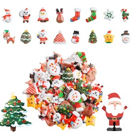100PCS Christmas Slime Cute Charms Resin Charms Resin Flatback Miniature Xmas Slime Embellishment Ornaments Santa Snowman Tree Bell Resin Charms Decoration for DIY Craft Scrapbooking Decoration