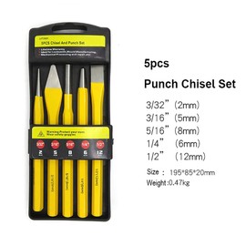 5Pcs Punch and Chisel Set with Taper Pin Cold Chisels Centre Punch for Metal Processing Mechanical Assembly (2/5/8/6/12mm)