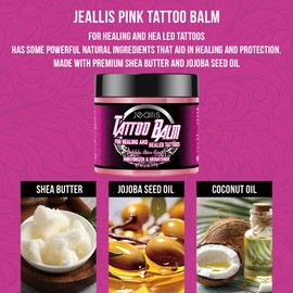 Jeallis Pink Tattoo Ointment for Artists and Aftercare, Tattoo Balm for Before, During & Post Tattoo Safe, Natural Tattoo Aftercare Cream Lotion, Bubble Gum, No-Petroleum, 6oz