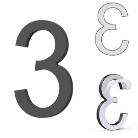 DEWEL 5 Inch Self Adhesive House Numbers, Mailbox Numbers Address Door Number,Acrylic Modern House Address Numbers and Letters for House Apartments Office Hotel Room Strong Adhesive Backing (Number 3)