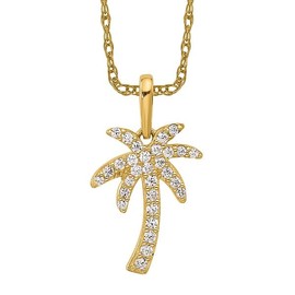 IceCarats 14K Solid Yellow Gold Cubic Zirconia CZ Palm Tree Necklace Summer Beach Pendant Tropical Charm (Cz) Only