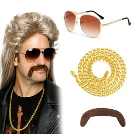 MUNSKT 80s Outfit Men's Wigs Set of 5, Blonde Wigs Wig Sunglasses Necklace, Men's Carnival Wig Fancy Dress Costumes Halloween Party Costumes
