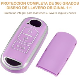 OFFCURVE Funda para Llave de Coche para Mazda Compatible con Mazda 3 6 8 Miata MX-5 CX-3 CX-5 CX-7 CX-9 Accesorios de TPU Suave para Llaves 3 Botones Control Remoto Inteligente(Plata Violeta)