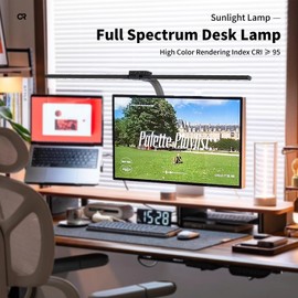 CRLIVOING Full Spectrum LED Desk Lamp, 15W Eye-Caring Table Light with CRI≥95, Flicker-Free, Low Blue Light, 2700K-6500K, Stepless Dimming, 360° Arm, Clamp Base for Office & Study