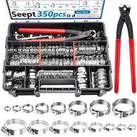 350Pcs 5.3-51mm Single Ear Hose Clamps with Worm Gear Hose Clamps Assortment Kit Pack in Handheld Box for Auto/Home Appliance/Pipe/Fuel Line