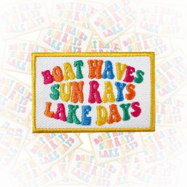Boat Waves Sun Rays Lake Days Patch 3 Inches Iron On/Sew On Embroidered Applique Patch for Clothes Backpacks Hats Funny Quote Summer Vacation DIY Beach Accessories Gifts for Mom Dad Friends Coworkers