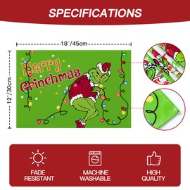Ohok Christmas Placemats, Washable, Set of 6, Polyester Linen Place Mats, 30 x 45 cm, Christmas Table Coasters, Place Mats for Kitchen, Dining Table, Hotel, Christmas Table Decoration (Green)