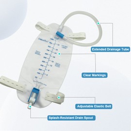 GlobalRoll Leg Urinary Drainage Bag, Urine Leg Bag with 1000 mL Volume, 2 Adjustable Elastic Bands, Professional Urinary Bag for Home and Hospitals Health Aids, 1 Pack