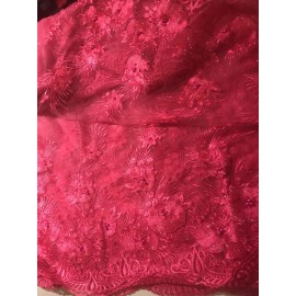 Unbranded Hot Pink Floral French Lace Fabric. Bridal Lace with Pearls By The Yard