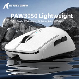 ATTACK SHARK R6 Wireless Gaming Mouse,38G Ultra-Lightweight Trip-Mode 2.4G/USB-C/Bluetooth Mouse Gaming with PAW3950MAX Sensor,42000 DPI,50G Accelerated Speed for PC/Laptop/MacWhit&Tape