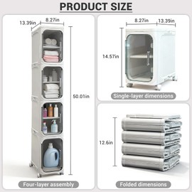 willbuy 4-Tiers Slim Bathroom Storage Cabinet, Foldable Storage Cabinets,Narrow Bathroom Storage,Movable Bathroom Storage Organizer for Small Spaces