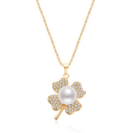 Leaf Necklace for Women, Freshwater Cultured Single Pearl 14K Gold Plated Filled Pendant Necklace Jewelry Gift for Mom Mama Mother Day(Size:8.5mm)