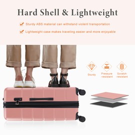 Sweetcrispy Carry on Luggage,Hard Shell Expandable Double Spinner Rolling Wheels Suitcase,TSA Lock, Pale Pink, 20 Inch