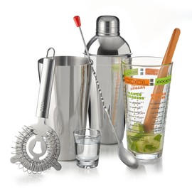 Libbey Mixology Bartender Kit , 9 Piece Cocktail Shaker Set with Muddler, Spoon, Strainer,Shot Glass and More, Bartending Kit for Home Barware