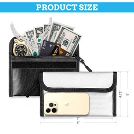 2 Pack Fireproof Bag, 8 x 5'' Fireproof Money Bag, Small Fireproof & Waterproof Document Bag, Fireproof Envelope with Zipper, Waterproof Cash Pouch for Valuables/Jewelry/Cash/Passport/Invoices