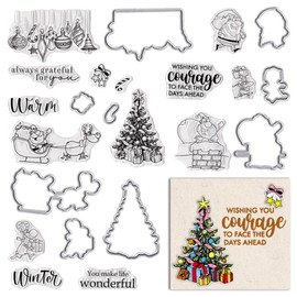 Estivaux Christmas Santa Reindeer Stamps and Dies for Card Making, Christmas Jingle Bell Clear Stamps Xmas Trees Gnomes Cutting Dies Sets for Scrapbooking Journaling Crafts Supplies