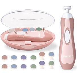 Fansidi Baby Nail Trimmer Electric, Easy & Safe Nail File for Newborn to Toddler, Whisper-Quiet Nighttime Use, Precise 4-Stage Grinding Heads, LED Light, 18-Pcs Kit, Blush Petal Pink, Baby Shower Gift