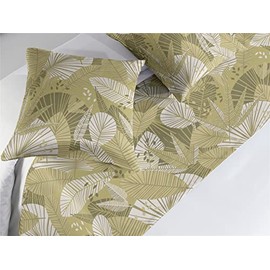 Ambesonne Tropical Bed Runner Set, Summer Vibe Minimalist Design Exotic Leaf Ornaments with Stripes Print, Decorative Bedding Scarf and 2 Pillow Shams for Hotels Homes, King, Pale Khaki Army Green