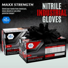 MED PRIDE Maxx Strength Nitrile Industrial Gloves, 8 Mil Thick [100 Gloves/X-Large] - Diamond Texture Disposable Safety- Heavy-Duty, Tear-Resistant Mechanic Automotive Food Handling Gloves- Black