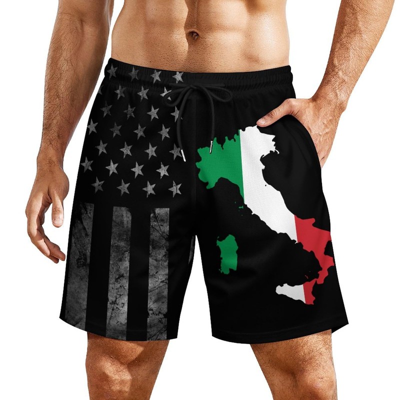 Sekibraunk American Italian Flag Mens Swim Trunks with Compression Liner