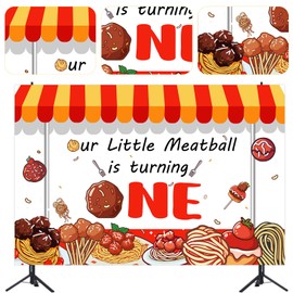 Cheereveal Meatball Theme 1st Birthday Backdrop, 3x5ft Our Little Meatball is Turning One Photography Background for Newborn One Year Old First Bday Party Decorations Supplies