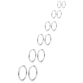 Ofeiyaa 6 Pairs Stainless Steel Huggie Hoop Earrings Cartilage Helix Lobes Hinged Sleeper Tiny Hoops Earrings For Men Women 6/8/10/12/14/16mm Gold Silver Tone