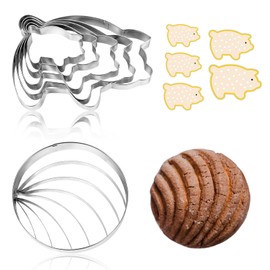 Concha Cutter, Mexican Bread Mold with 5 Sizes Pig Cookie Cutter Mexican Stainless Steel Two Sided Concha Stamp Pig Cookie Cutter Cookie Stamps for Baking Cookies Pan Dulce Mexicano Cortadora De Pan