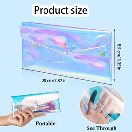 Sndperiexam 2 Pcs Holographic Iridescent Cosmetic Bag,Clear Portable Waterproof Cosmetic Makeup Pouch, Toiletry Bag for Women Travel (Medium)