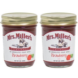 Mrs. Miller's Amish Homemade Strawberry No Granulated Sugar Added Jam 9 Ounces - Pack of 2 (No Corn Sugar)