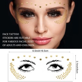 1Sheet Freckles Face Metallic Tattoo Sticker - Eye Gold Glitter Temporary Water Transfer Tattoo Professional Make Up Dancer Costume Parties for Women and Girls