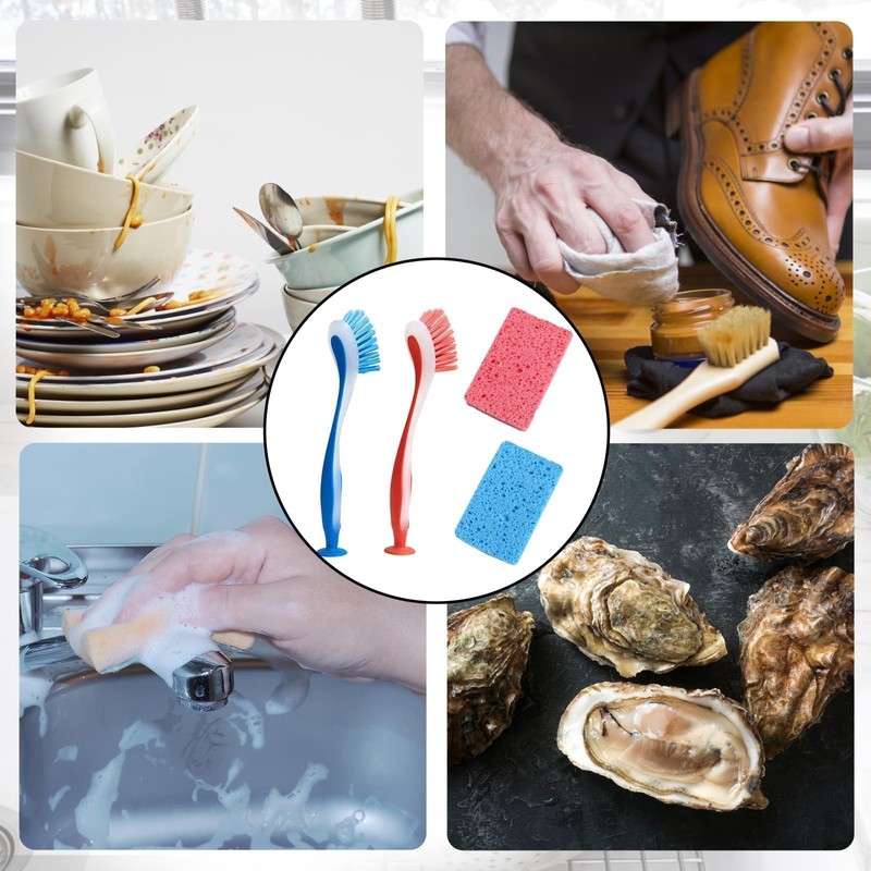 Sink Brush, 4-Piece Set with 2 Washing Up Brushes for