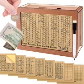 Wooden Cash Box with Money Target – Reusable Wooden Money Box with Counter 500 1000 2000 3000 5000 10000 for Create Emergency Fund Retro Saving Target Bank Saving for Kids Adults